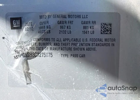 2012 Chevrolet Cruze Ls from USA, damaged, VIN 1G1PC5SH8C7275075